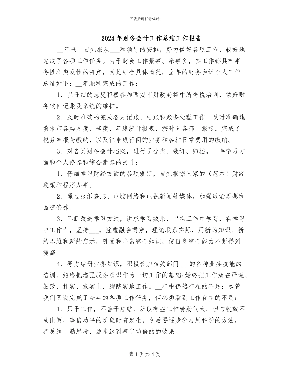 2024年财务会计工作总结工作报告_第1页