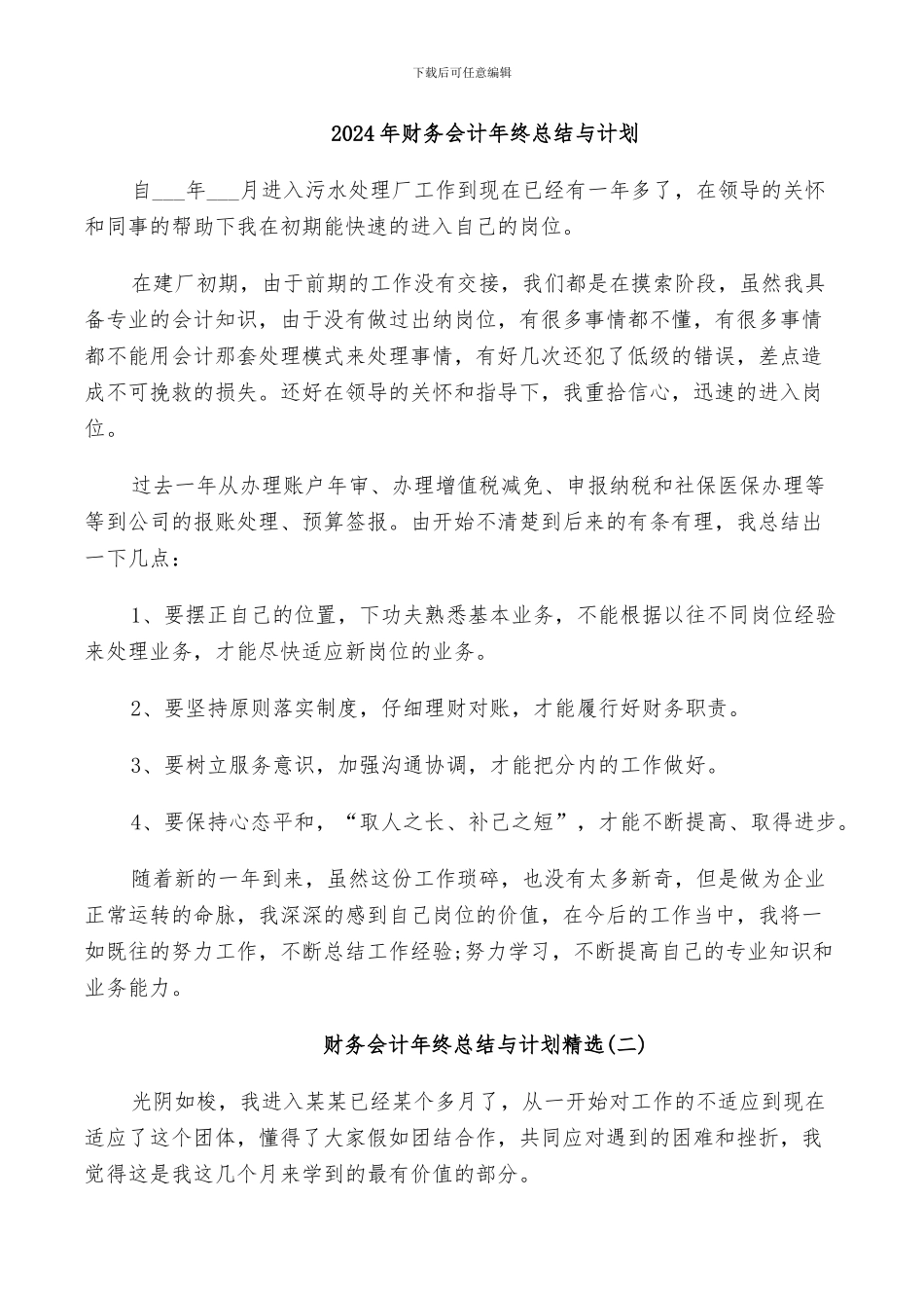 2024年财务会计年终总结与计划_第1页