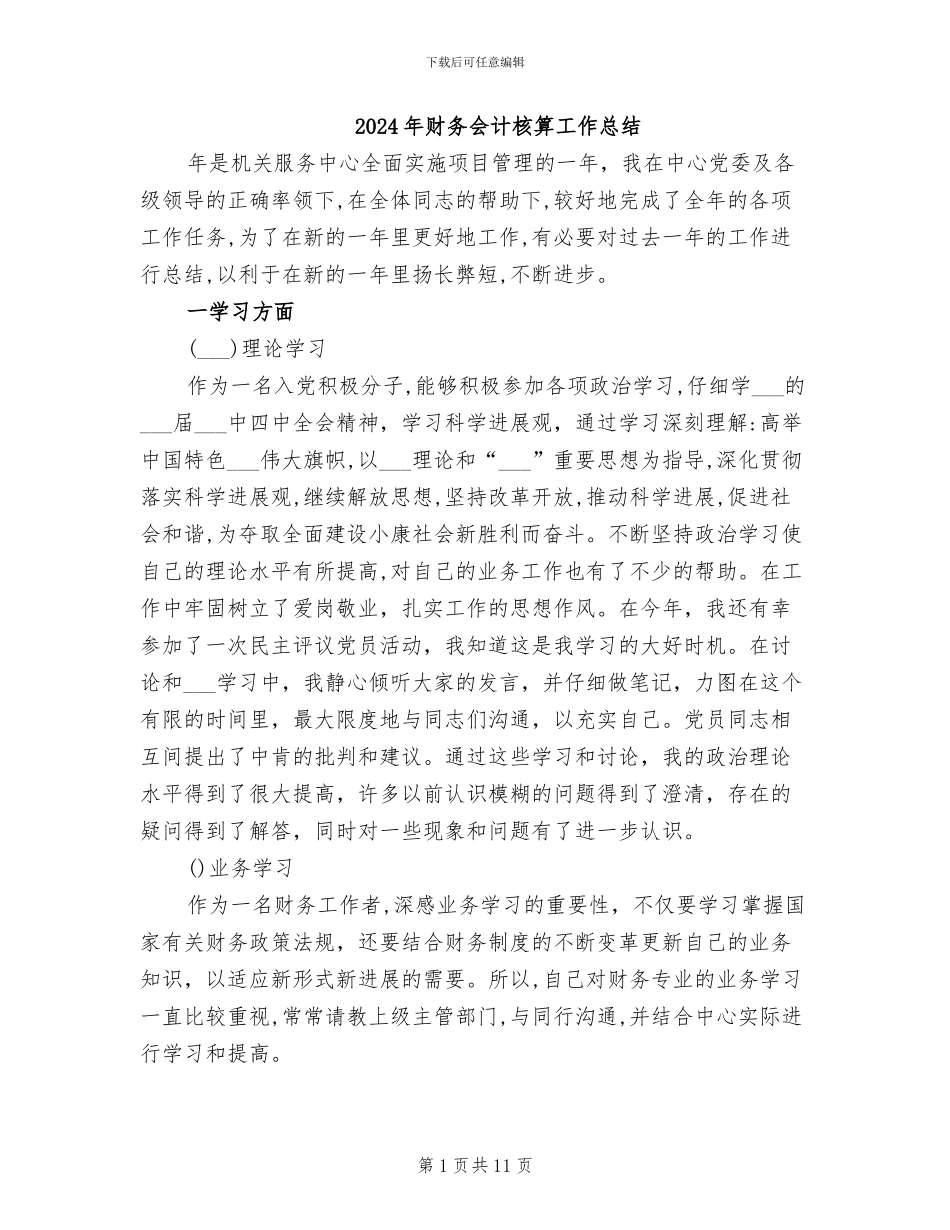 2024年财务会计核算工作总结_第1页