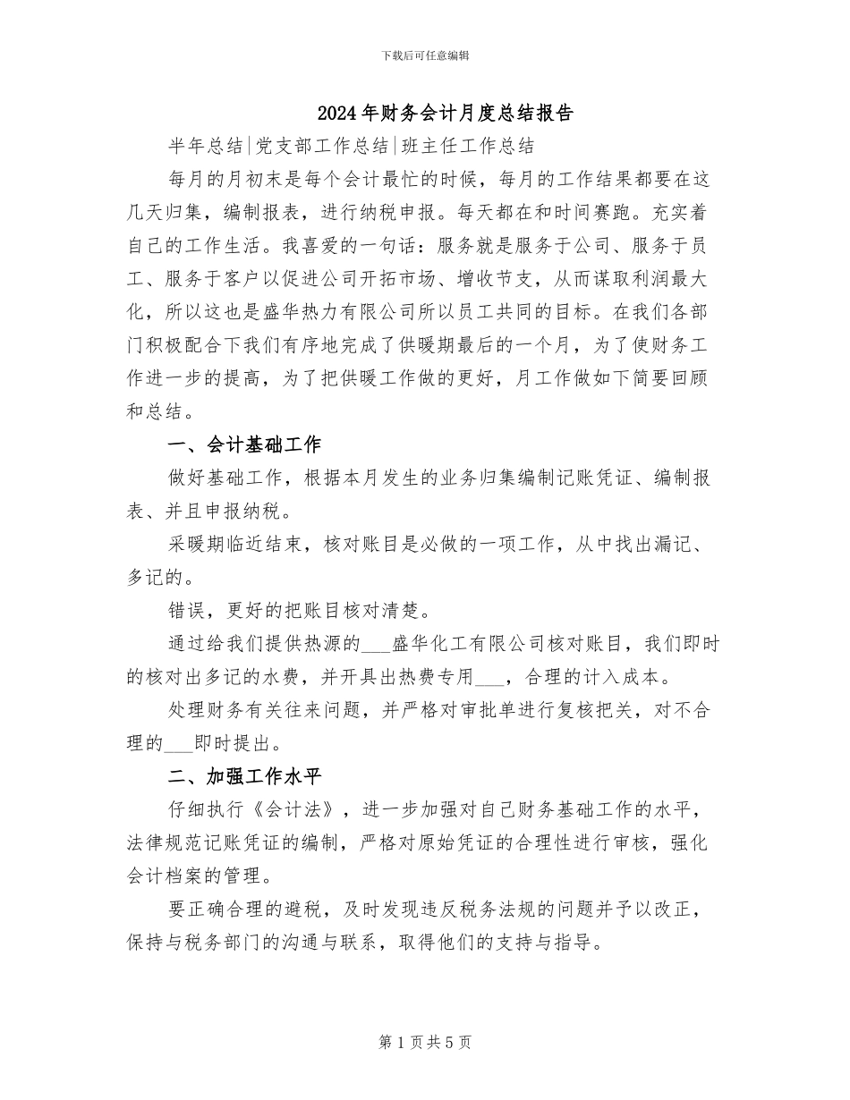2024年财务会计月度总结报告_第1页
