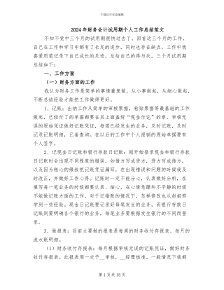 2024年财务会计试用期个人工作总结范文