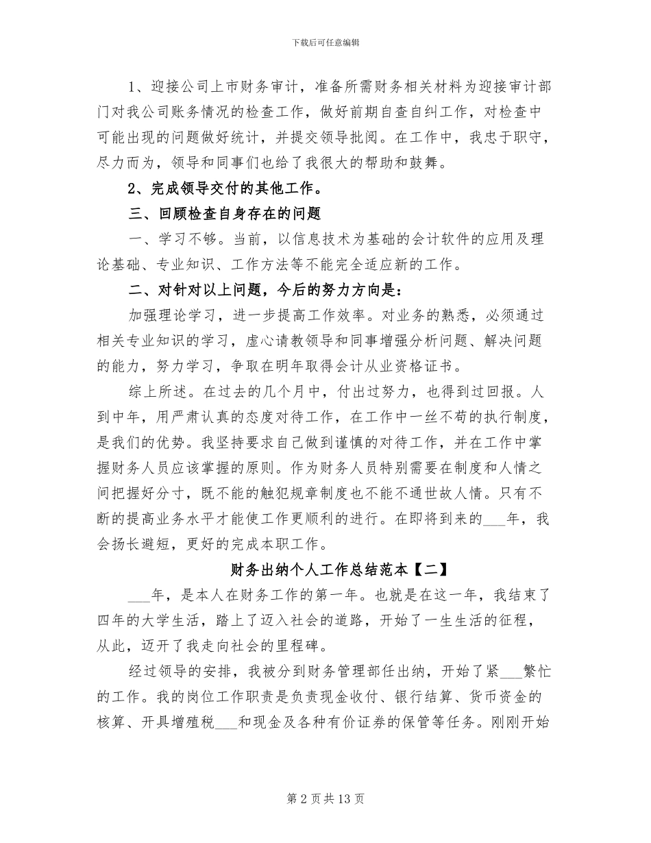 2024年财务出纳个人工作总结范本_第2页