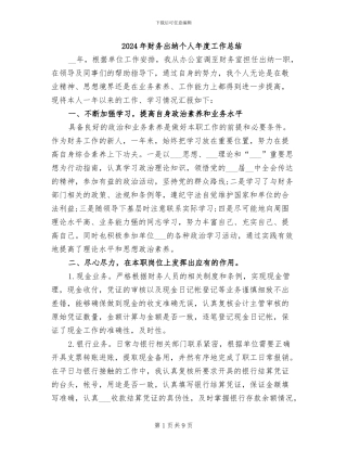2024年财务出纳个人年度工作总结