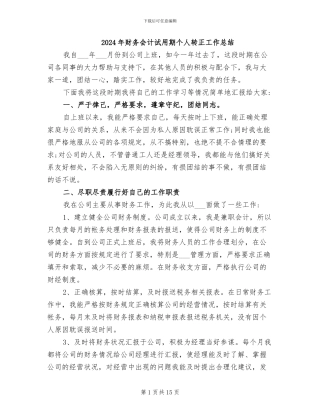 2024年财务会计试用期个人转正工作总结