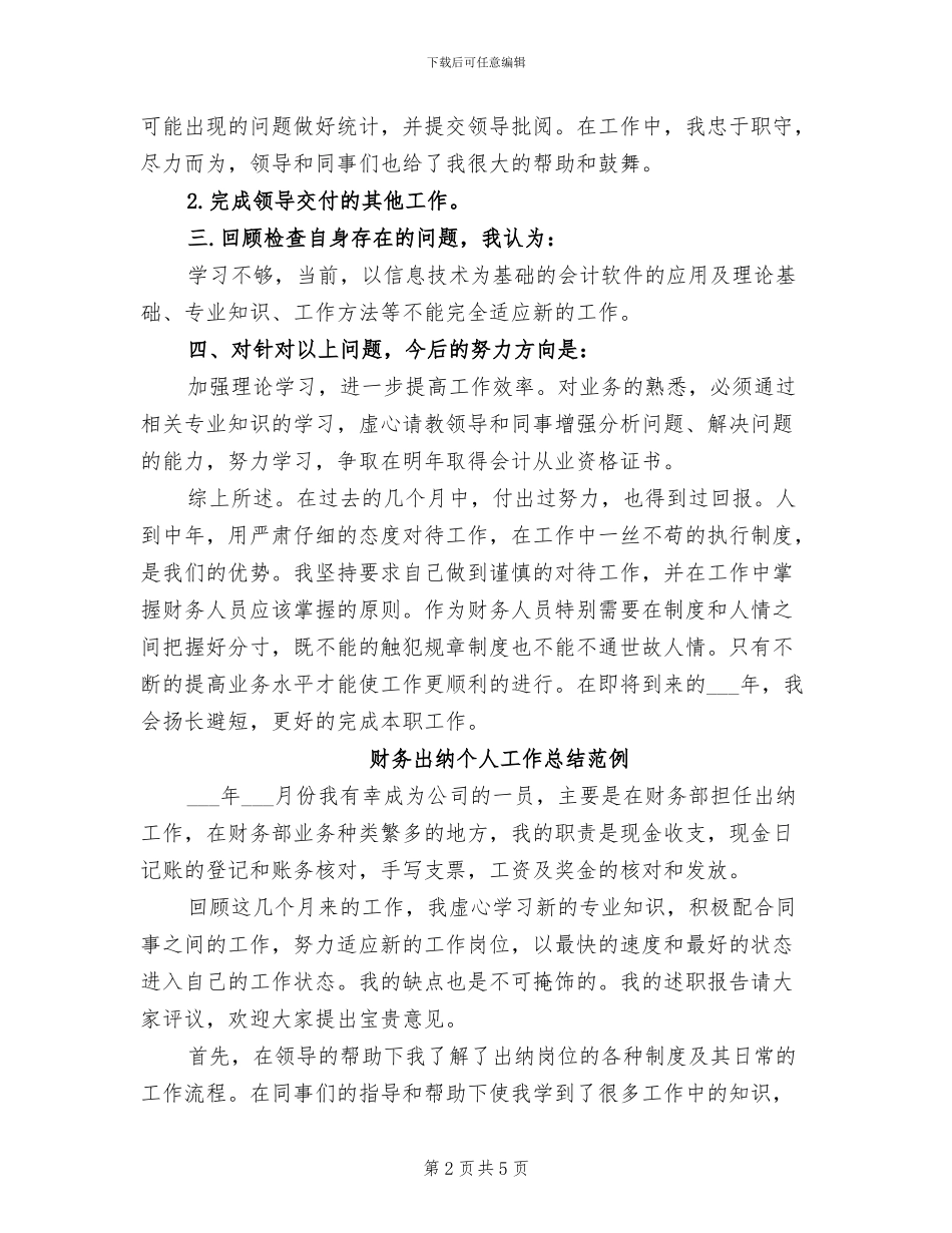 2024年财务出纳个人工作总结与计划_第2页