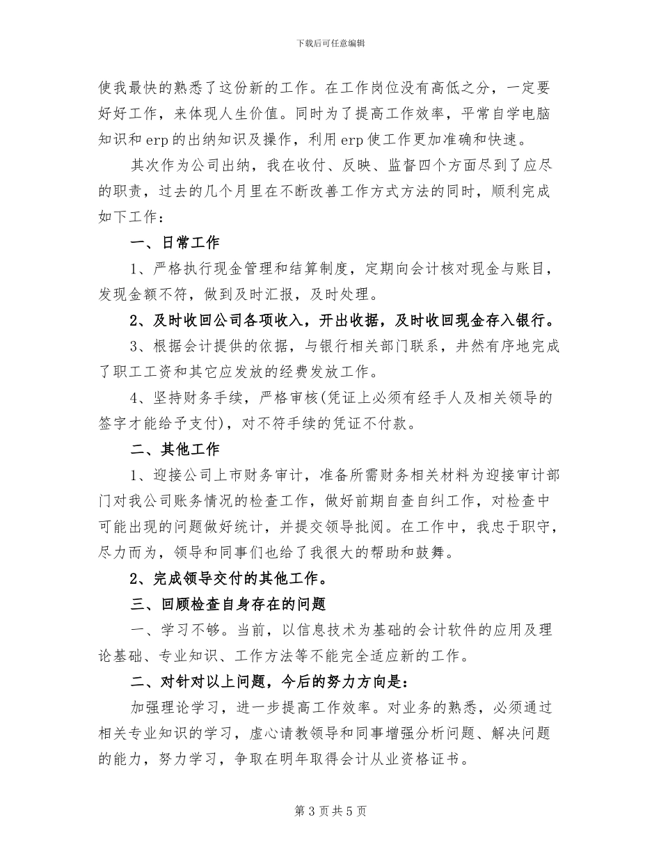 2024年财务出纳个人工作总结与计划_第3页