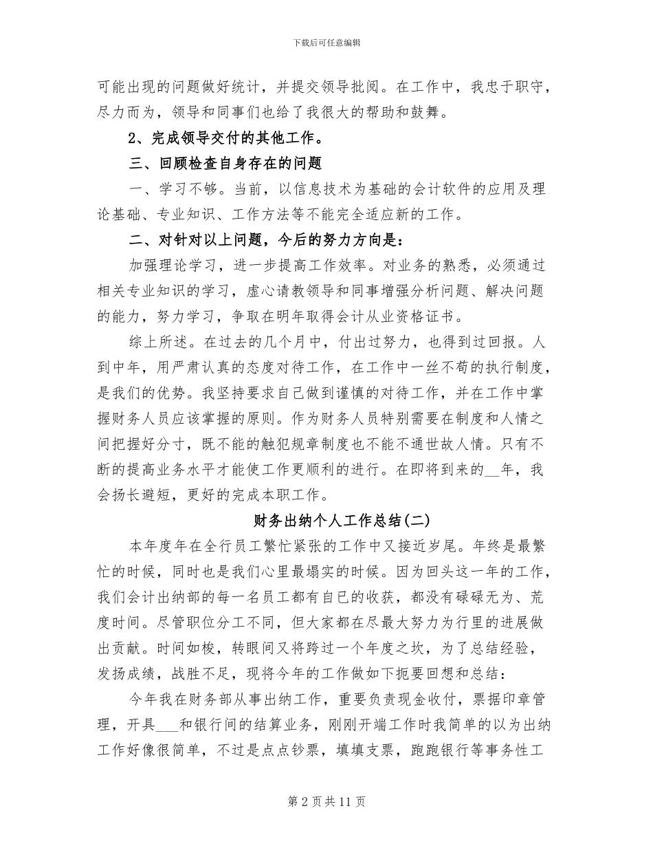 2024年财务出纳个人工作总结范文精选_第2页