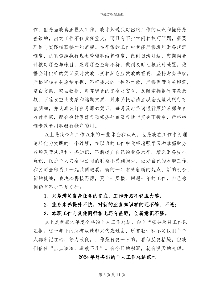 2024年财务出纳个人工作总结范文精选_第3页