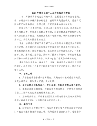 2024年财务出纳个人工作总结范文精选