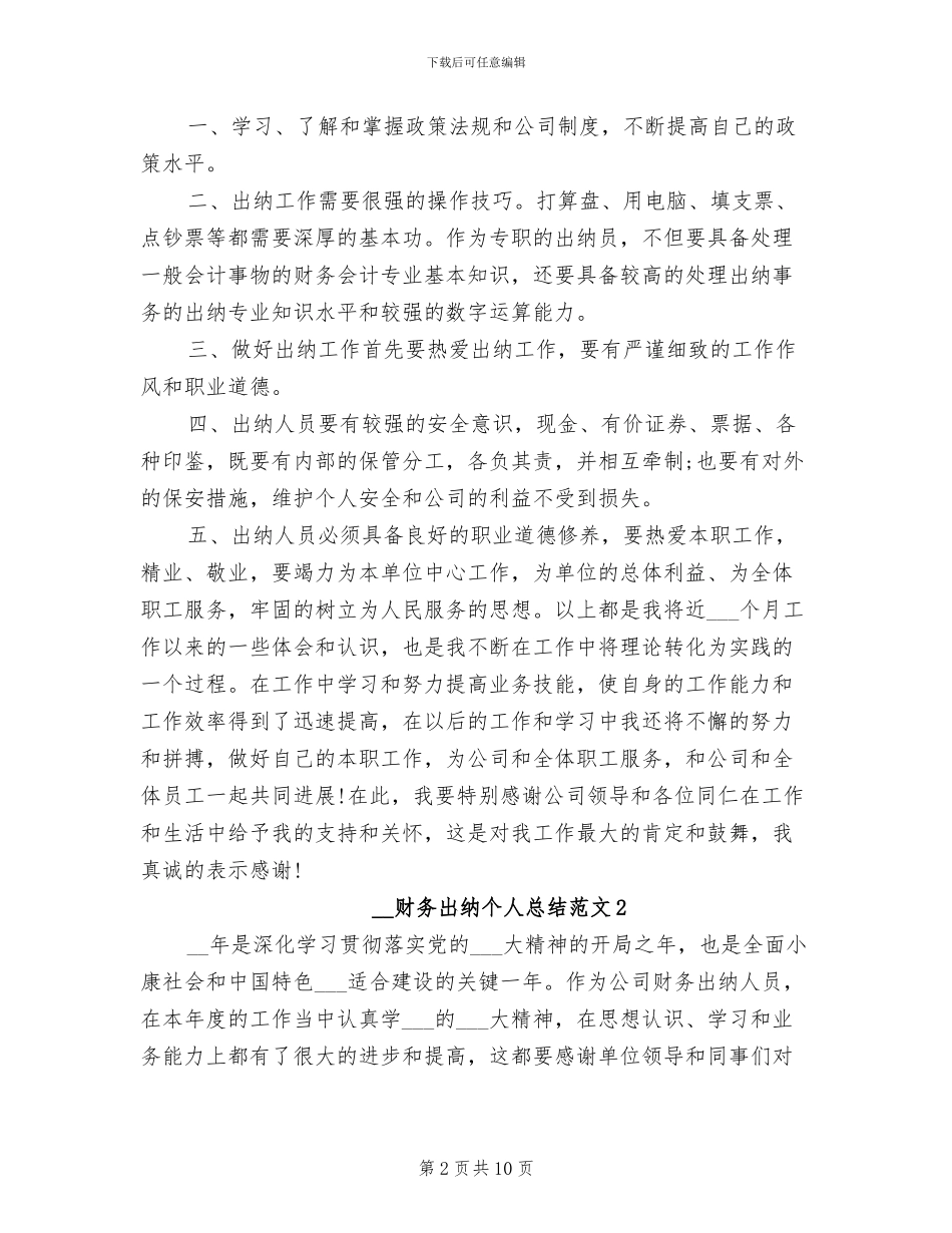 2024年财务出纳个人总结范文_第2页