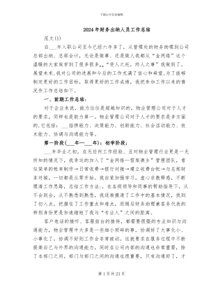 2024年财务出纳人员工作总结