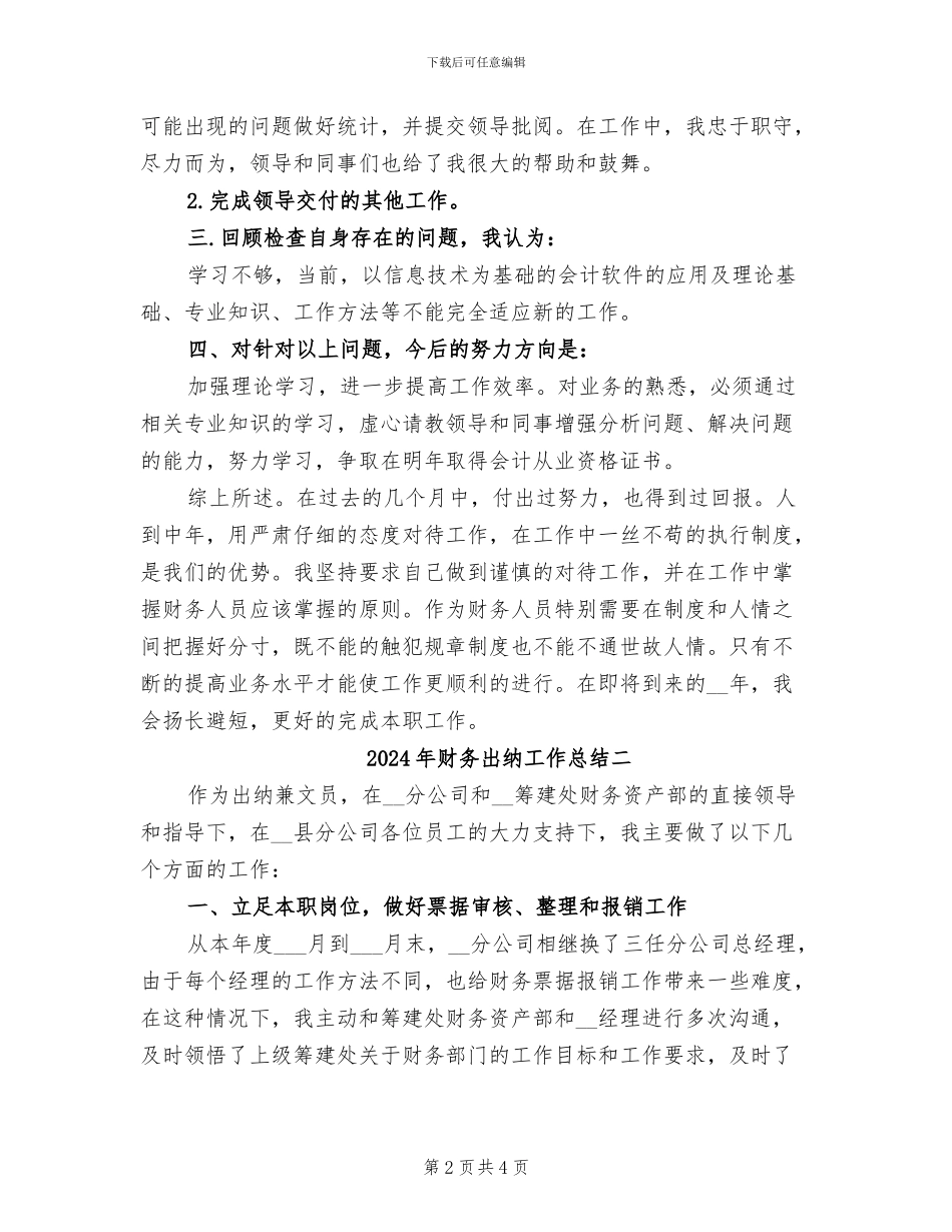 2024年财务出纳工作总结与计划_第2页