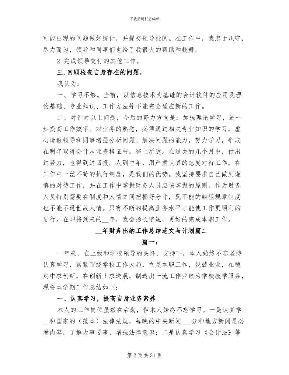 2024年财务出纳工作总结范文与计划_第2页