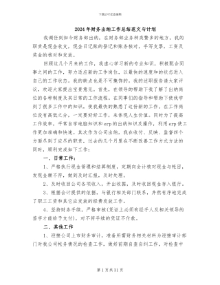 2024年财务出纳工作总结范文与计划