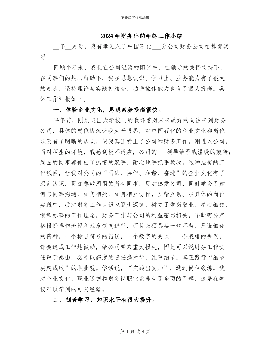 2024年财务出纳年终工作小结_第1页