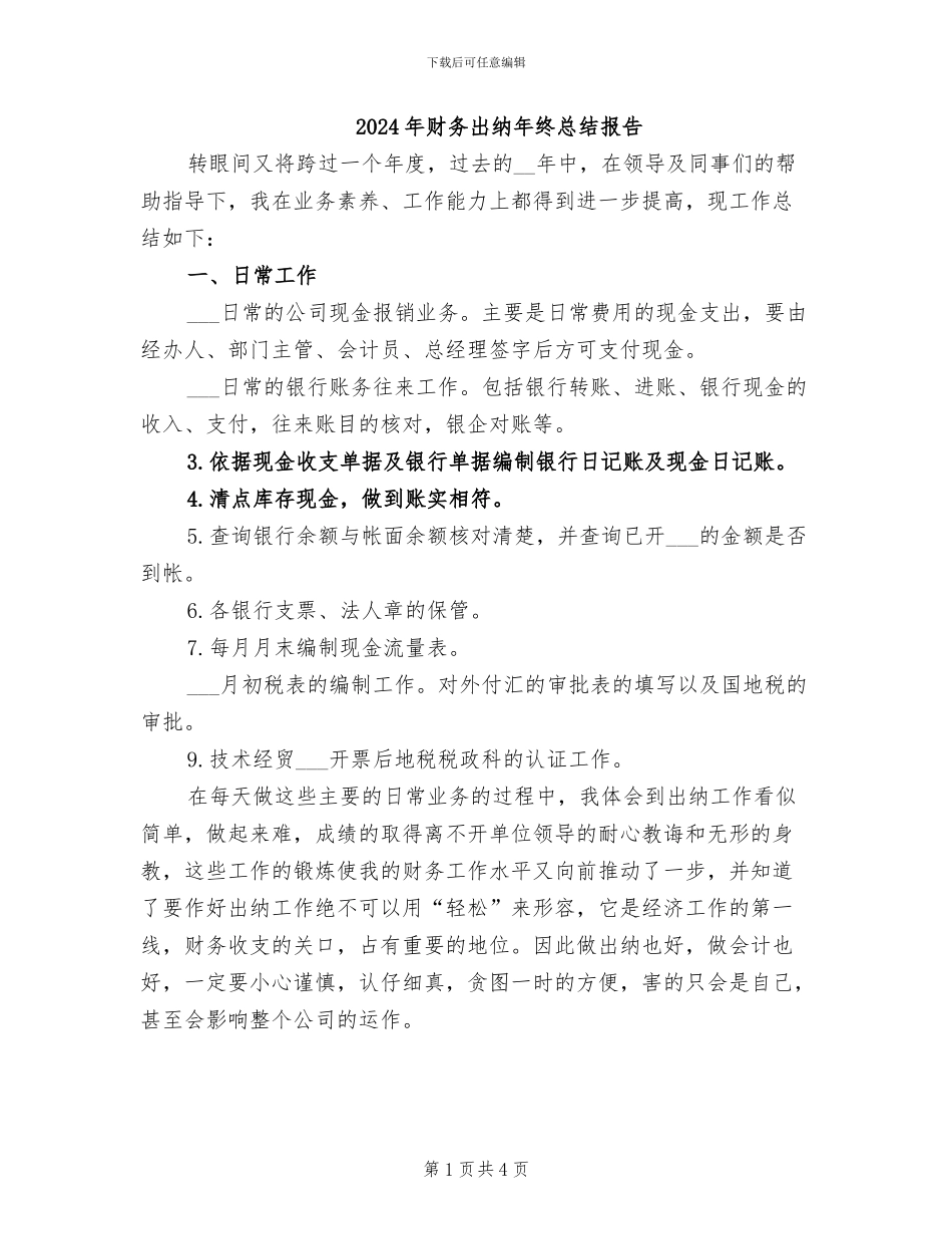 2024年财务出纳年终总结报告_第1页