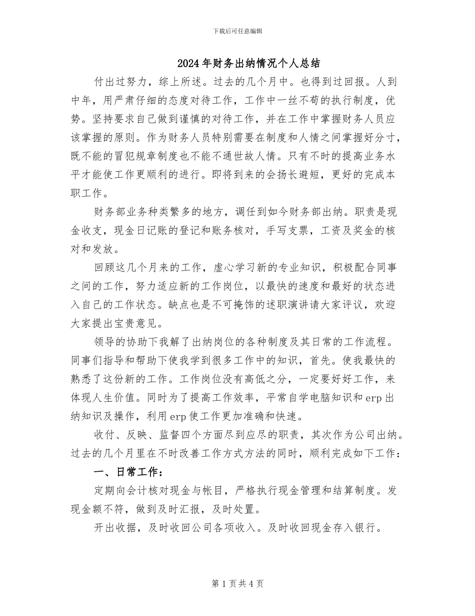 2024年财务出纳情况个人总结_第1页