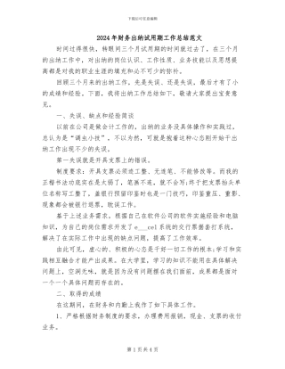 2024年财务出纳试用期工作总结范文