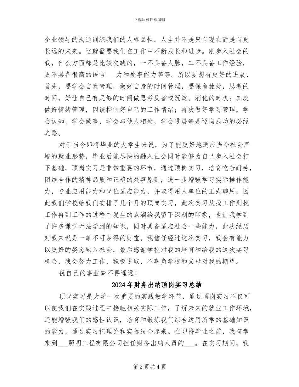 2024年财务出纳顶岗实习个人总结_第2页