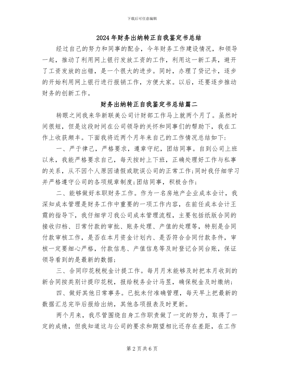 2024年财务出纳转正工作总结_第2页