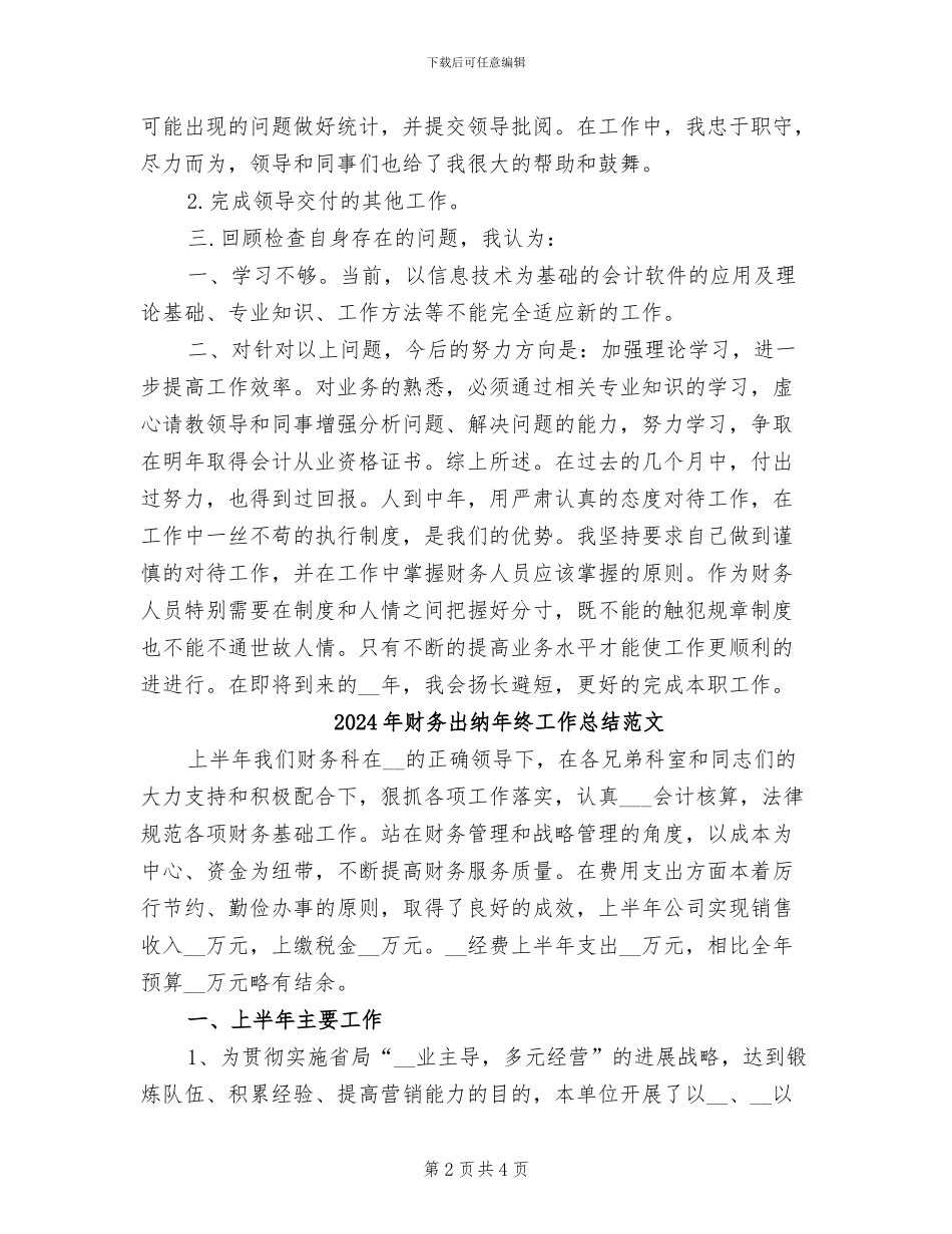 2024年财务出纳年终工作总结汇报_第2页