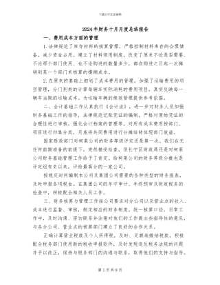 2024年财务十月月度总结报告