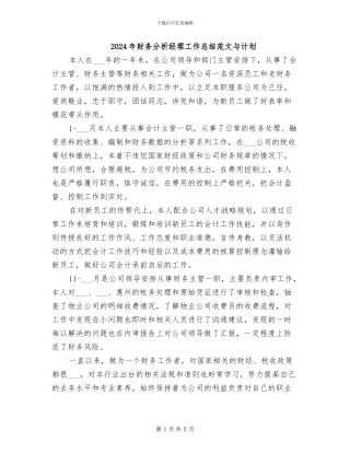 2024年财务分析经理工作总结范文与计划