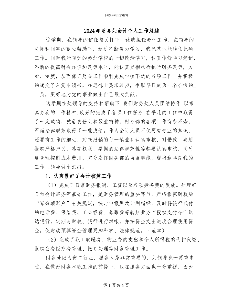 2024年财务处会计个人工作总结_第1页