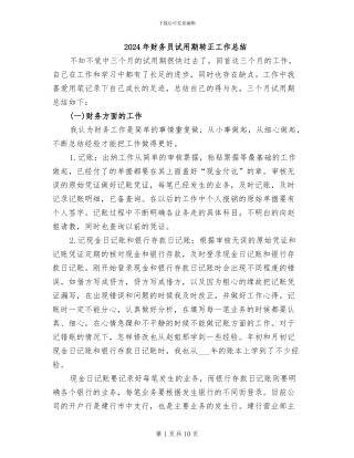 2024年财务员试用期转正工作总结