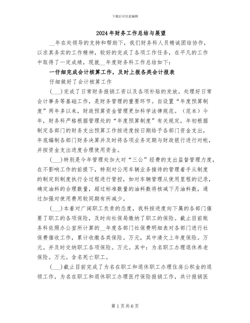 2024年财务工作总结与展望_第1页
