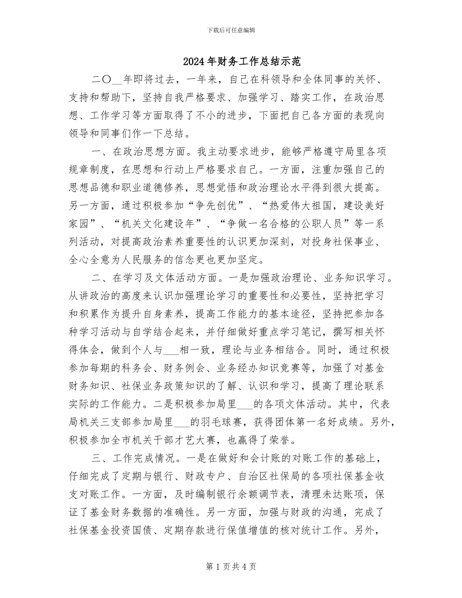 2024年财务工作总结示范_第1页