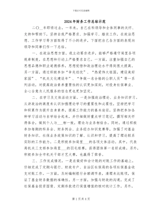 2024年财务工作总结示范
