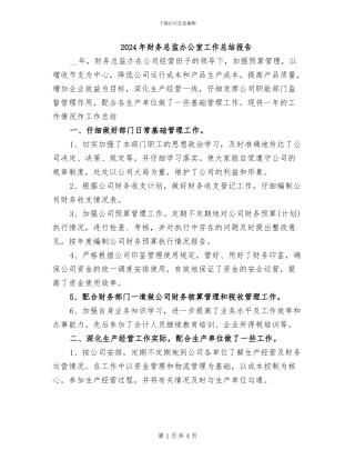 2024年财务总监办公室工作总结报告