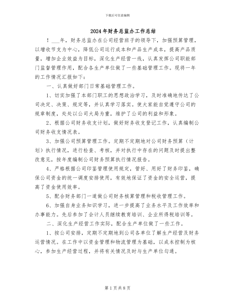 2024年财务总监办工作总结_第1页