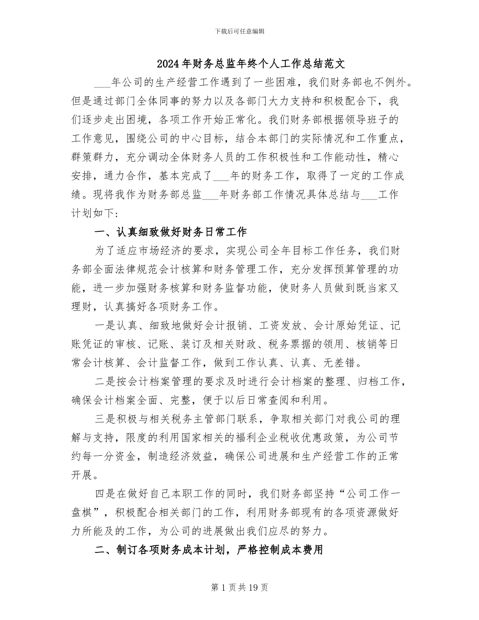 2024年财务总监年终个人工作总结范文_第1页