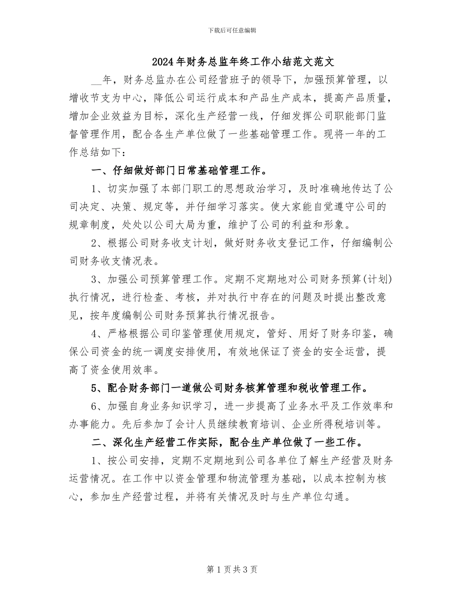 2024年财务总监年终工作小结范文范文_第1页