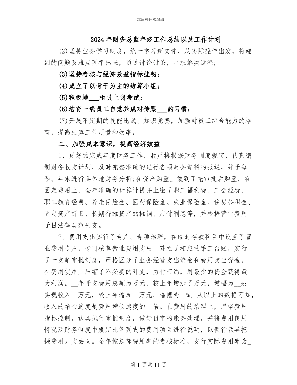 2024年财务总监年终工作总结以及工作计划_第1页