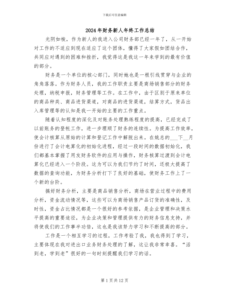 2024年财务新人年终工作总结_第1页