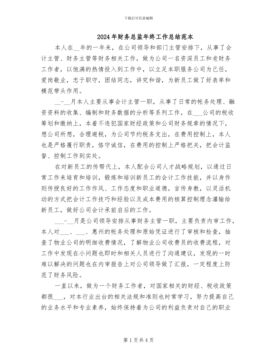 2024年财务总监年终工作总结范本_第1页