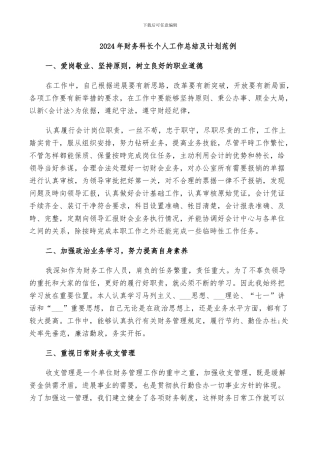2024年财务科长个人工作总结及计划范例