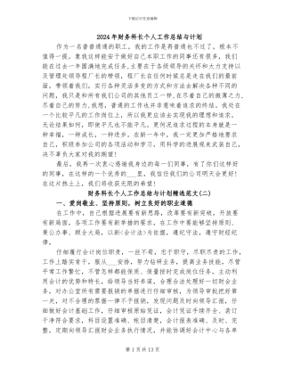 2024年财务科长个人工作总结与计划