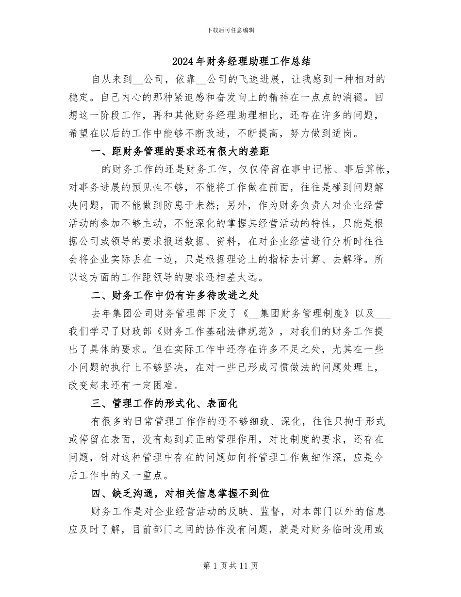 2024年财务经理助理工作总结_第1页