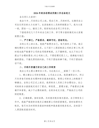 2024年财务经理试用期工作总结范文