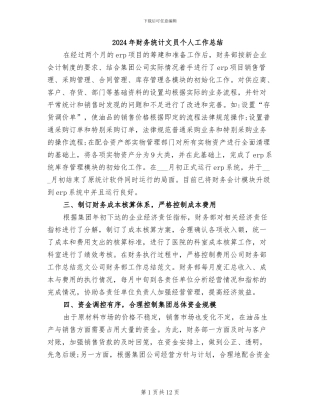 2024年财务统计文员个人工作总结