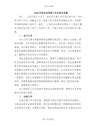 2024年财务试用期工作总结发言稿