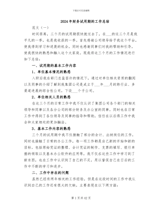 2024年财务试用期的工作总结