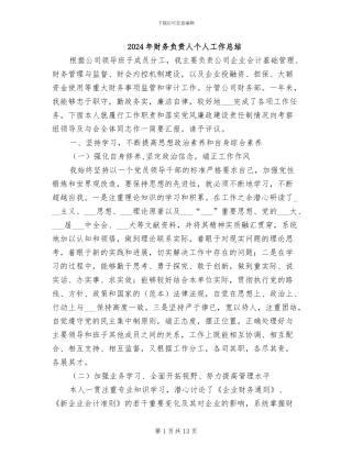 2024年财务负责人个人工作总结