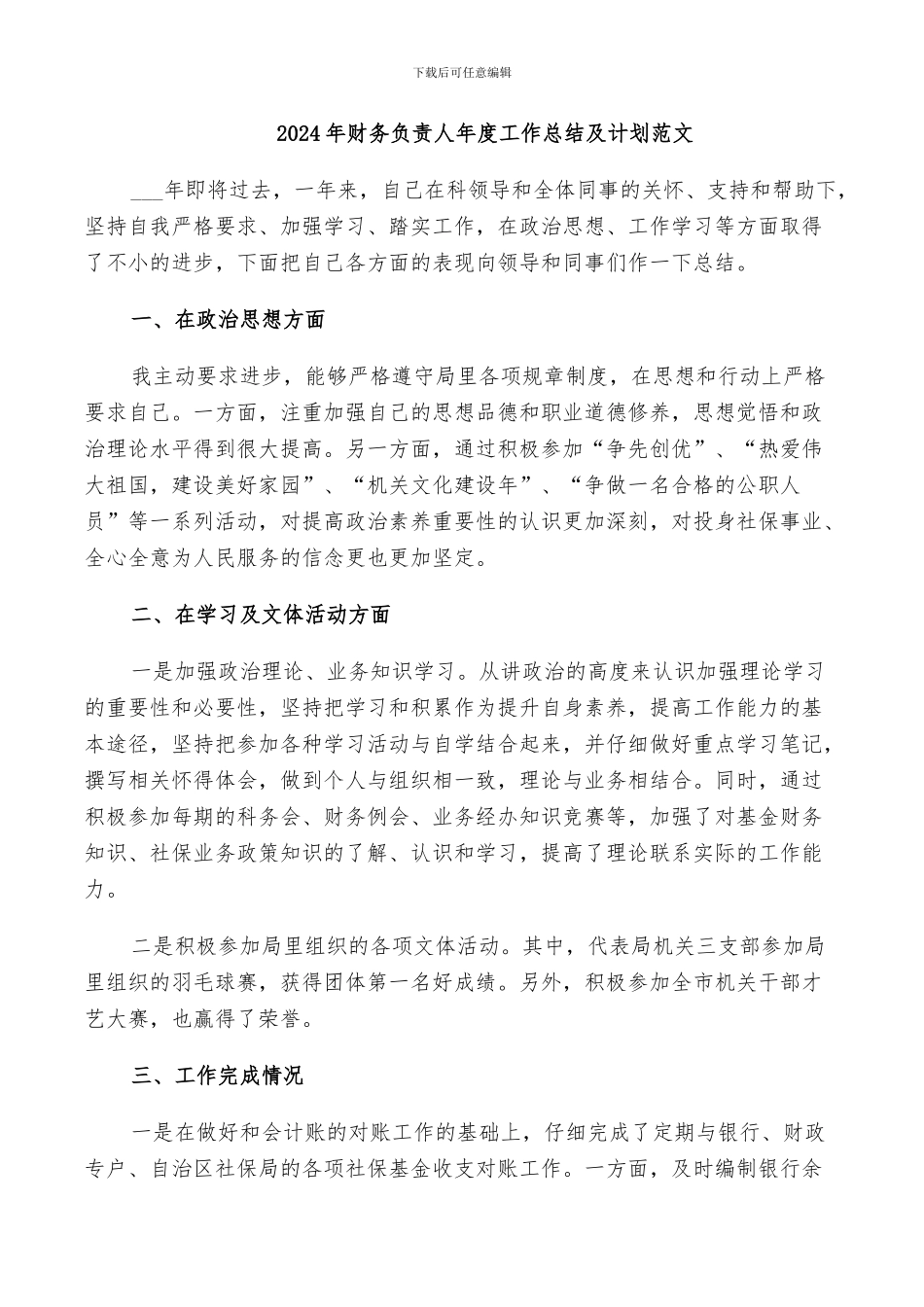2024年财务负责人年度工作总结及计划范文_第1页