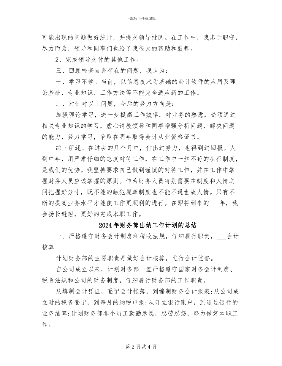 2024年财务部出纳工作总结范文_第2页