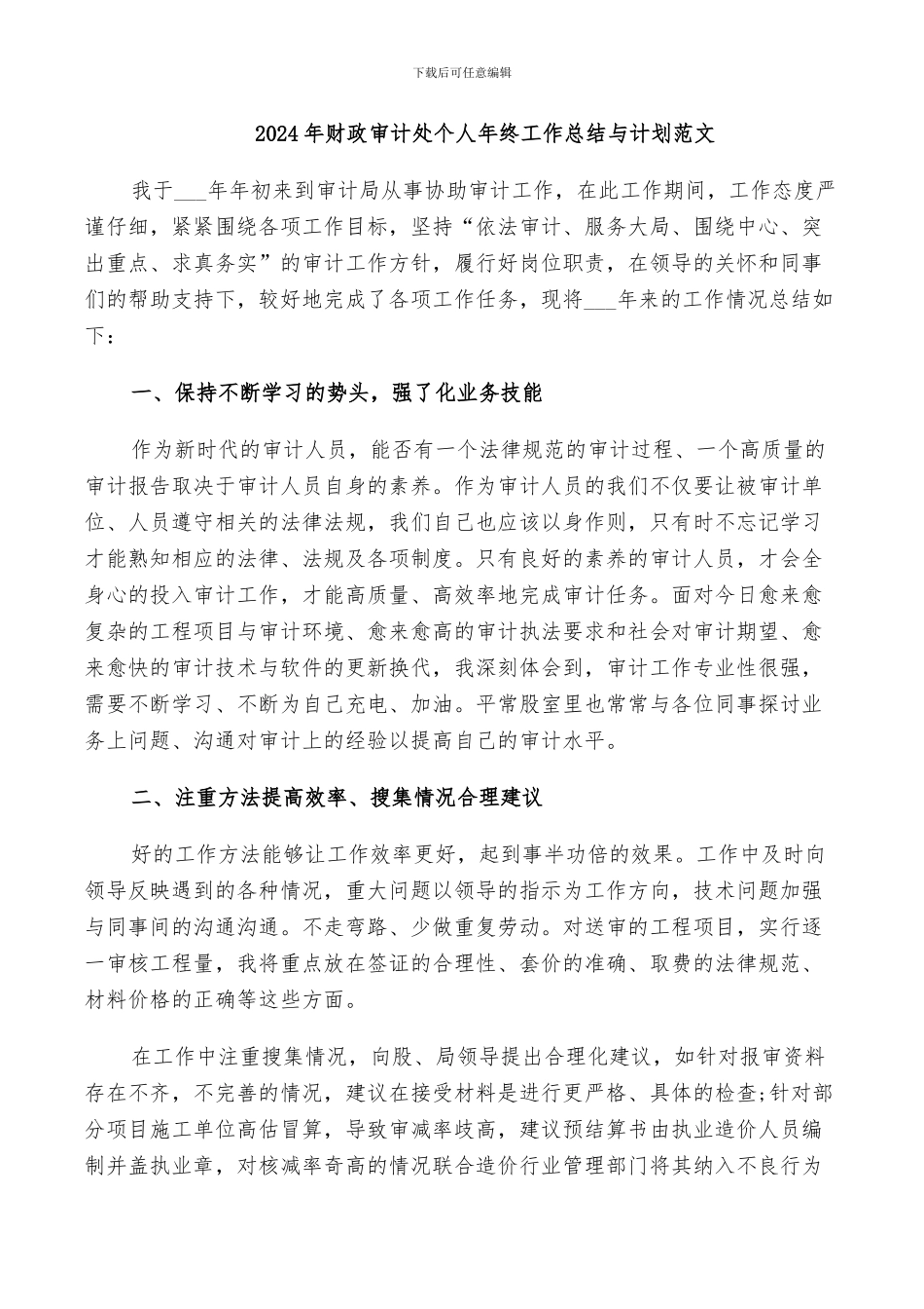 2024年财政审计处个人年终工作总结与计划范文_第1页